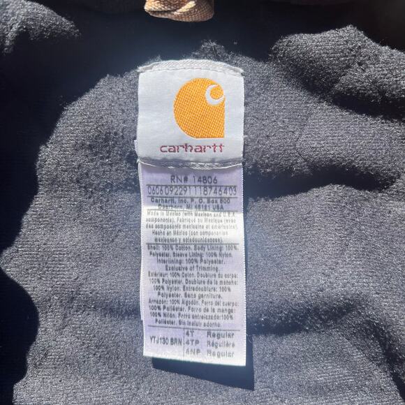 Carhartt YTJ130 Kids Jacket 4T | Tan Fleece-Lined Duck Canvas Mini Workwear Coat - Picture 4 of 11